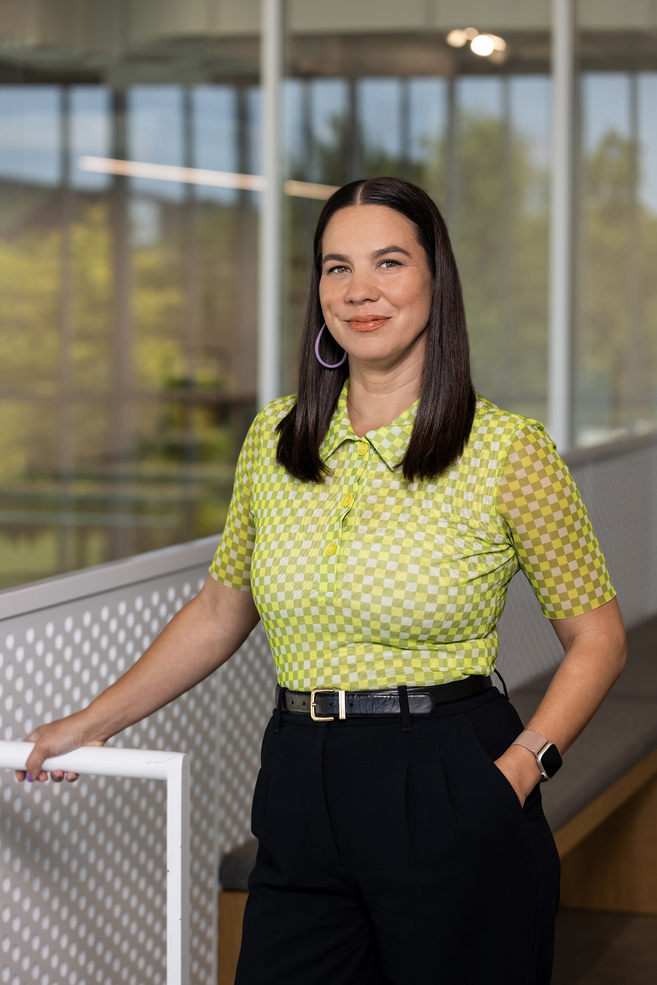 Photo of Rachel Debuque, School of Art Director, female dressed in black shirt and pants 